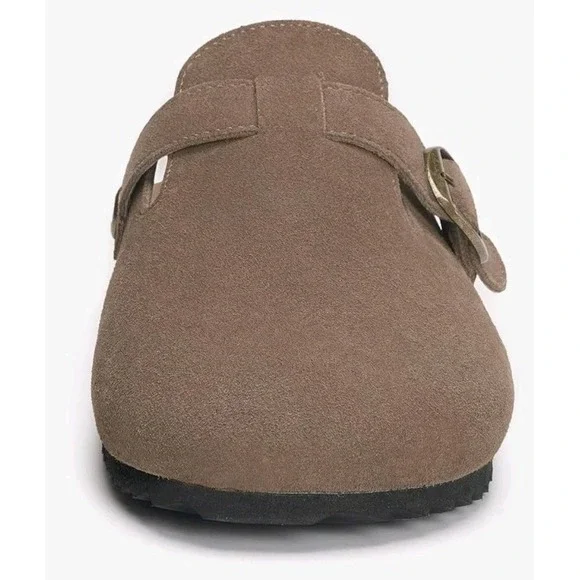 Womens Suede Clogs Genuine Leather Mules Cork Footbed Sandals, Size US 10, Brown - Picture 3 of 8